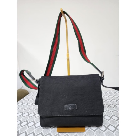 Authentic Gucci Black Techno Canvas Web Flap Messenger Bag - Picture 15 of 16
